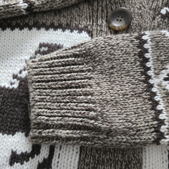 Bluenotes Horses Equestrian Acrylic Cardigan Sweater Tan Brown Medium - Picture 8 of 8